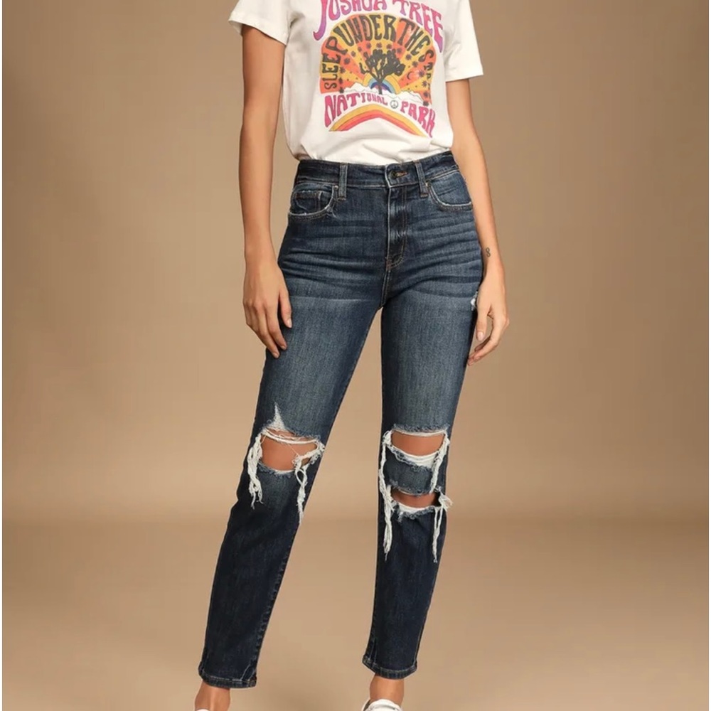 High waisted ripped mom jean